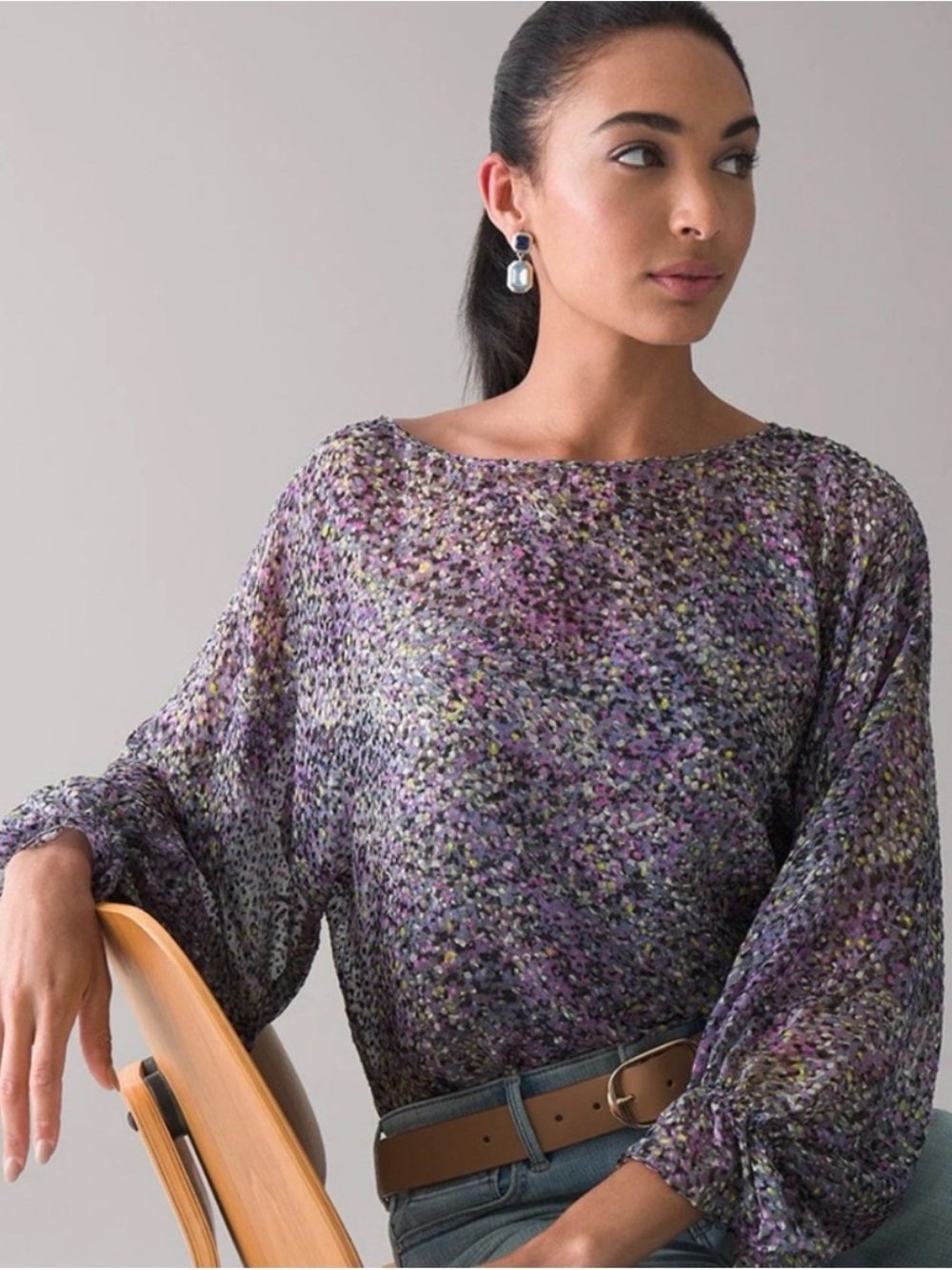 💜WHBM impressionist print silk boatneck blouse